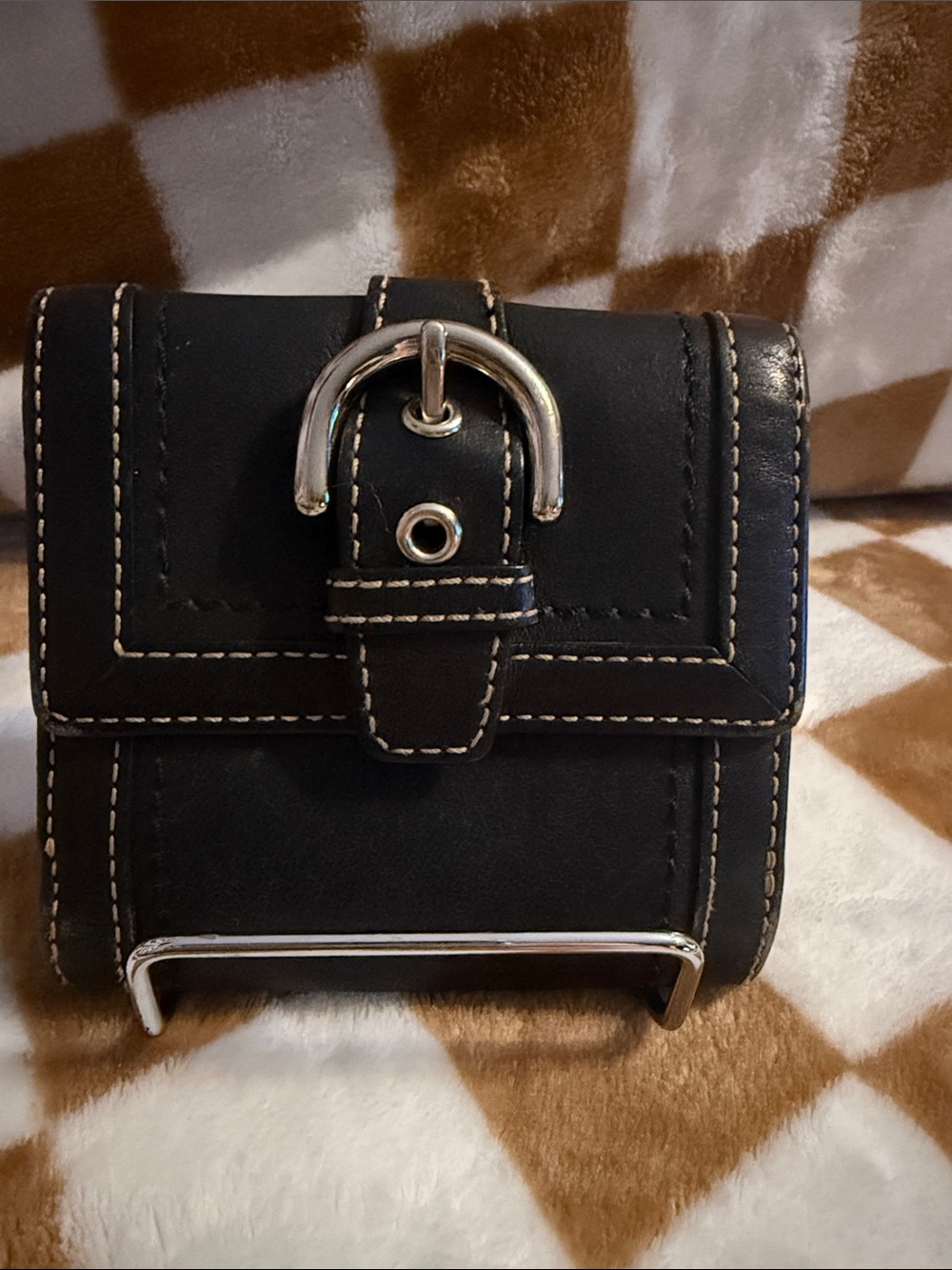 Coach Soho Black Leather Compact Buckle Wallet preloved